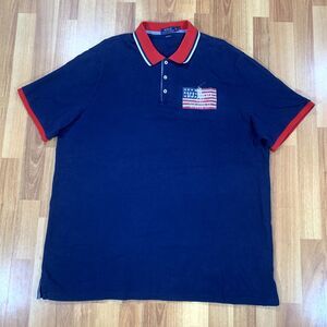 Ralph Lauren Polo Shirt Men 2XL XXL Blue Red Big Pony American Flag Golf